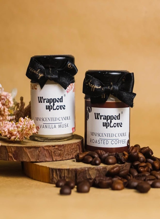 Wrapped up Love Soy Wax mini Scented Candles Pack of 2 (Roasted Coffee and Vanilla Musk, Luxury Scented Candle, Hand Poured, Long Burn Time, Black soot Free) - Image 1